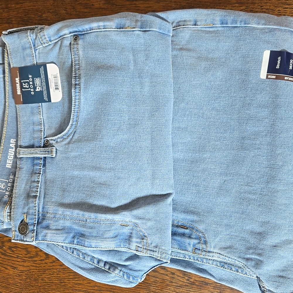 2 Pairs Of G George Light Wash Regular Blue Jeans Stretch 38x30